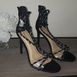 Black tie up heeled sandals
